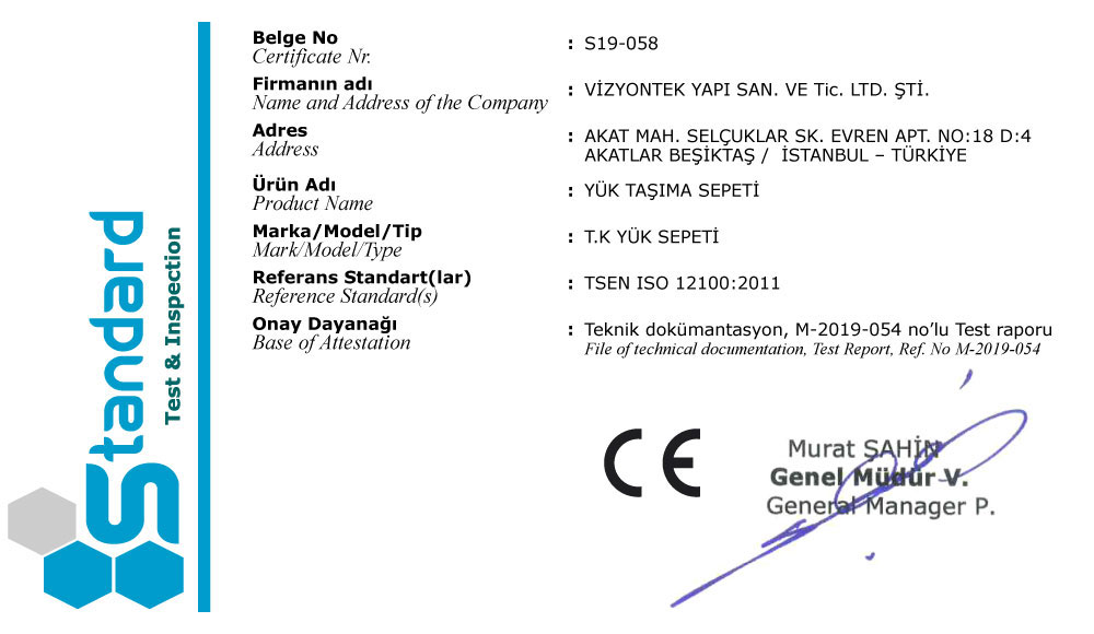 CE Belgeli Yük Taşıma Sepeti